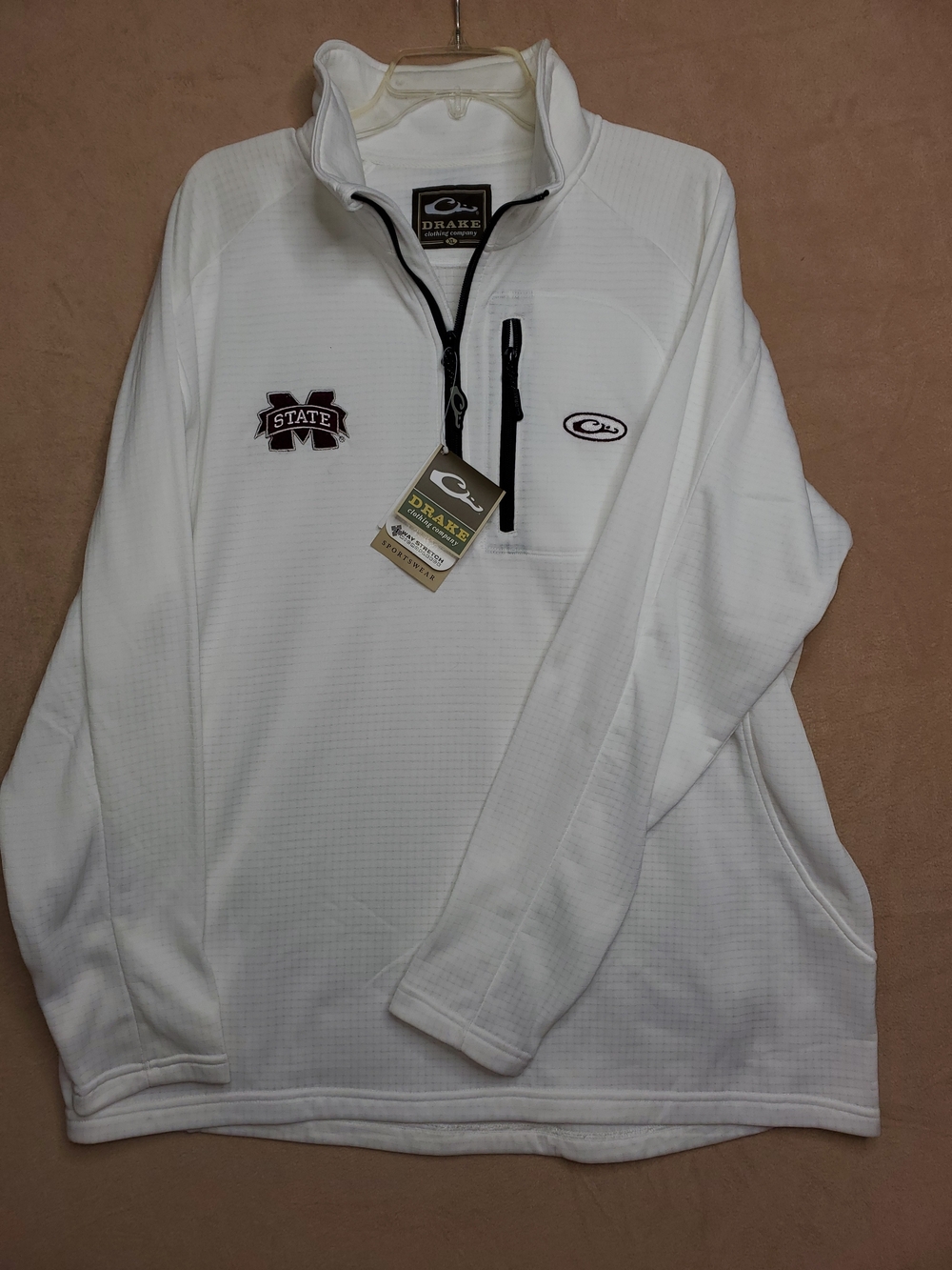 Drake White Lightweight Quarter-Zip Pullover with Mississippi State Logos N.W.T.